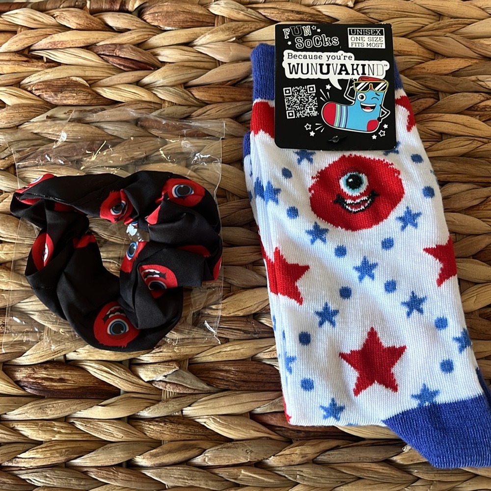 JoJo Red One Eyed Monster Scrunchie & Socks